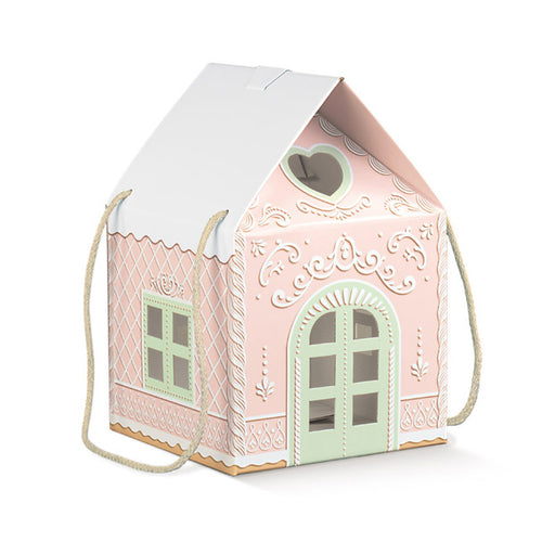 Caja cartón casita  rosa
